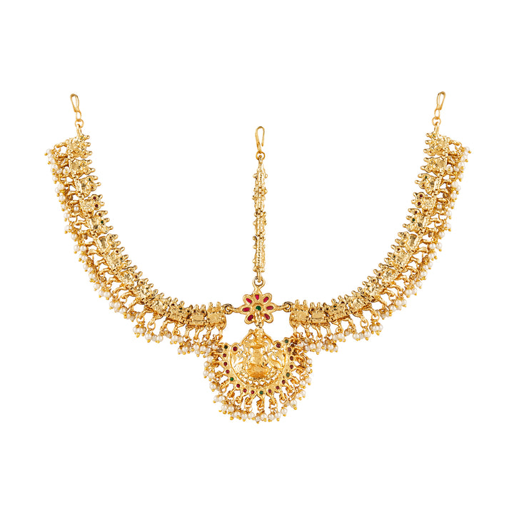 Teejh Divyanshi Gold Finish Red &amp; Green Maangtika