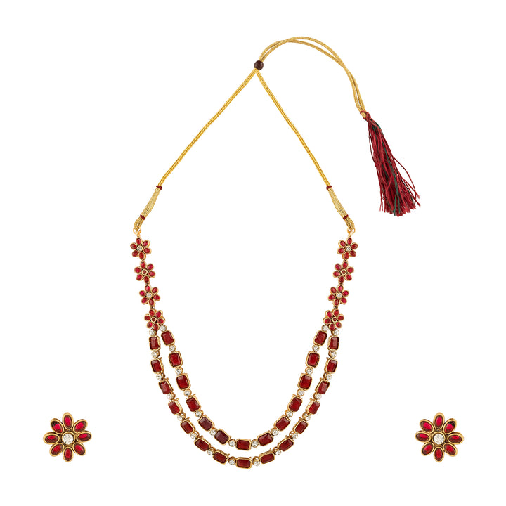 Teejh Ishanya Gold Finish Red Necklace Set
