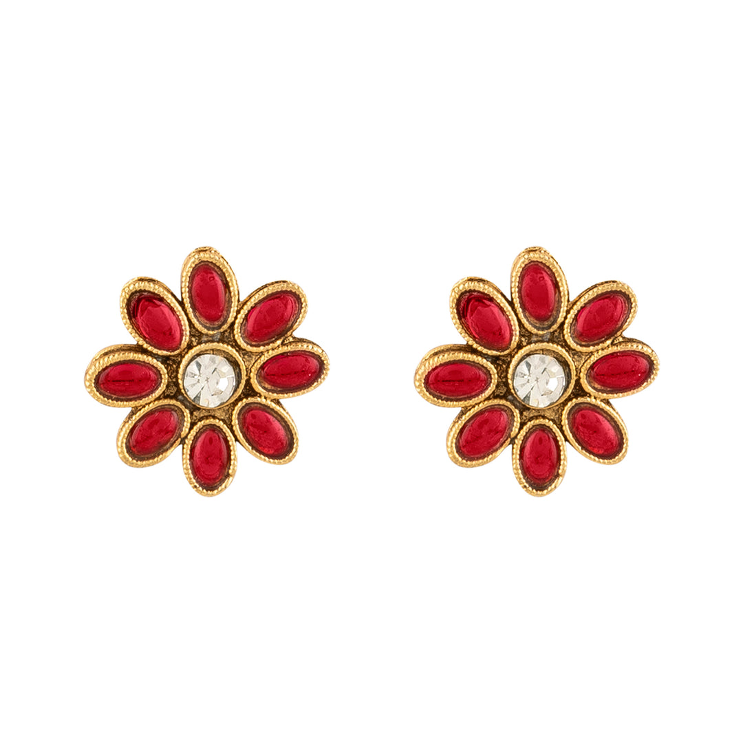 Teejh Ishanya Gold Finish Red Necklace Set