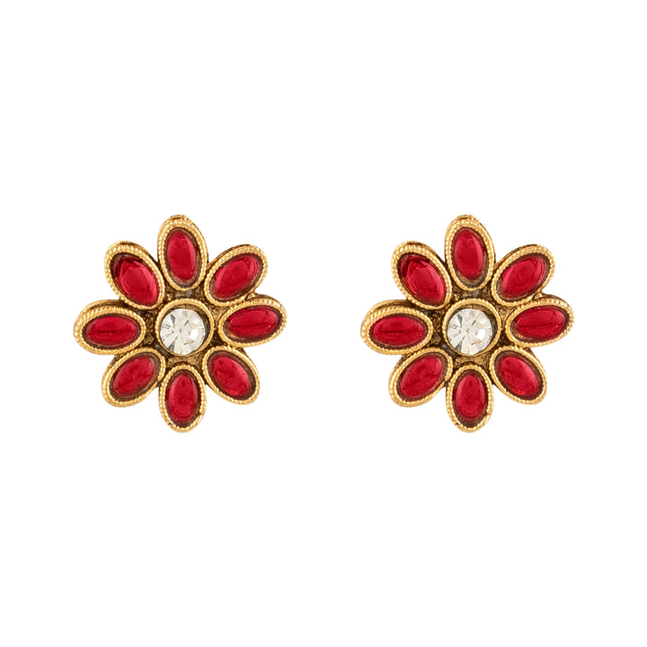 Teejh Ishanya Gold Finish Red Necklace Set
