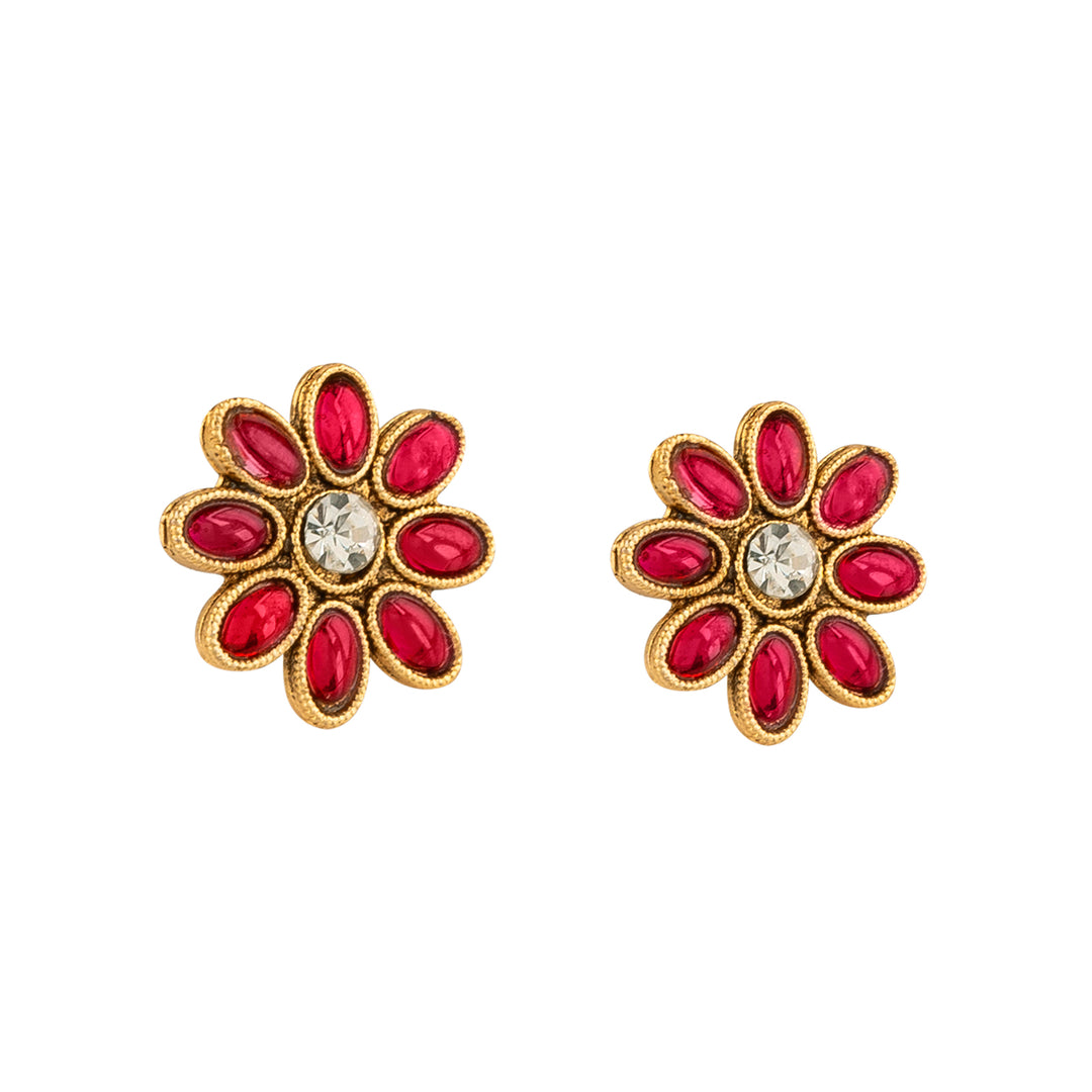 Teejh Ishanya Gold Finish Red Necklace Set