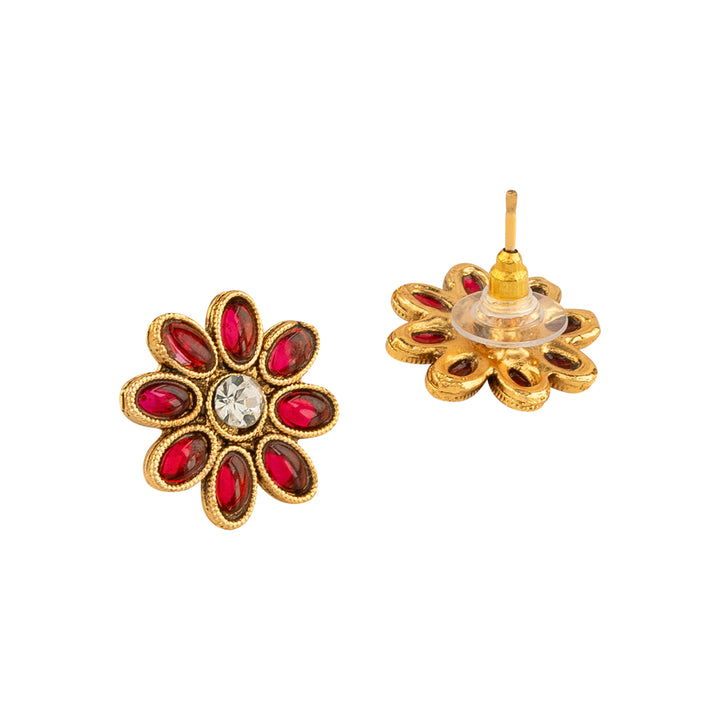 Teejh Ishanya Gold Finish Red Necklace Set