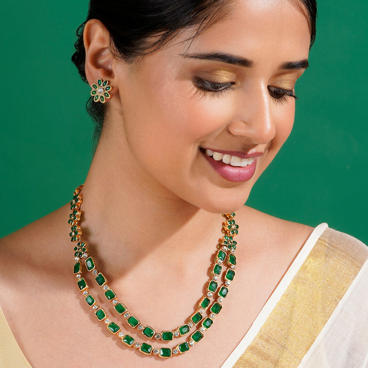 Teejh Ishanya Gold Finish Green Necklace Set