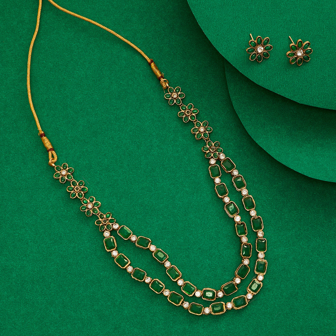 Teejh Ishanya Gold Finish Green Necklace Set