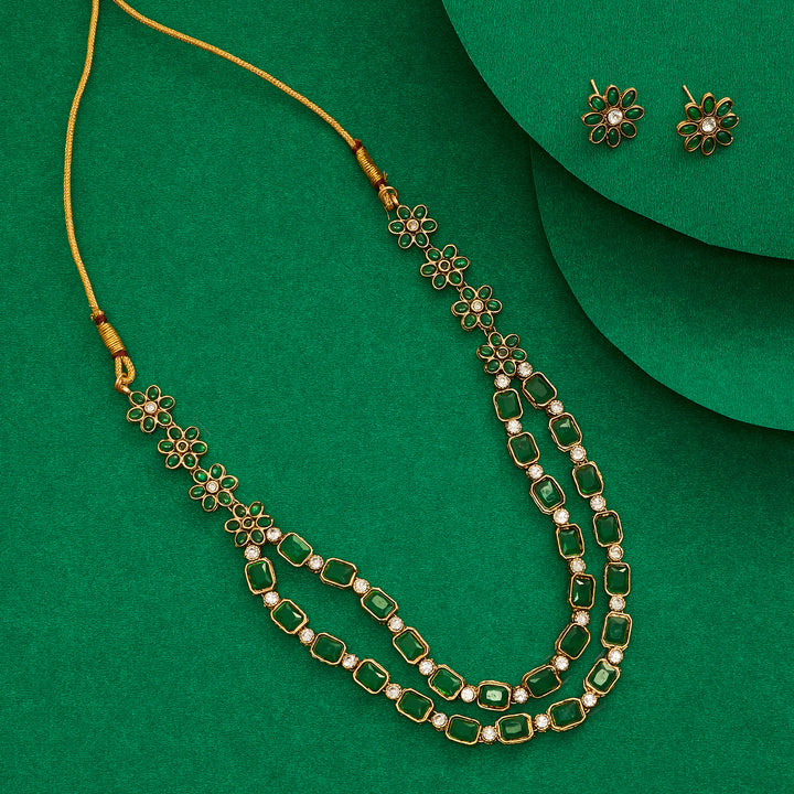 Teejh Ishanya Gold Finish Green Necklace Set