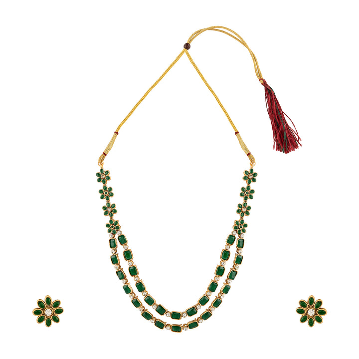 Teejh Ishanya Gold Finish Green Necklace Set