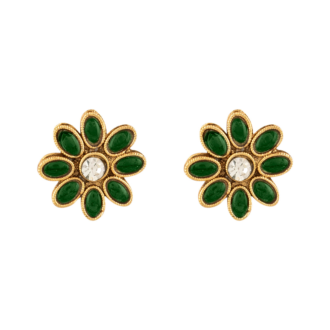 Teejh Ishanya Gold Finish Green Necklace Set