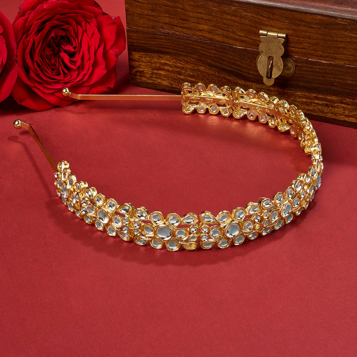 Teejh Jivika Gold &amp; White Stone Hairband