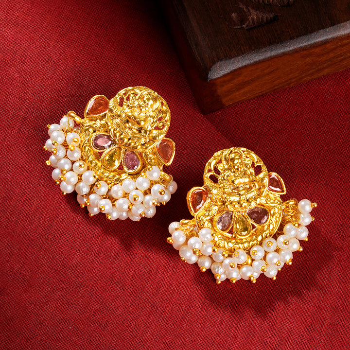 Teejh Aaranya Gold Red Antique Gold Earrings