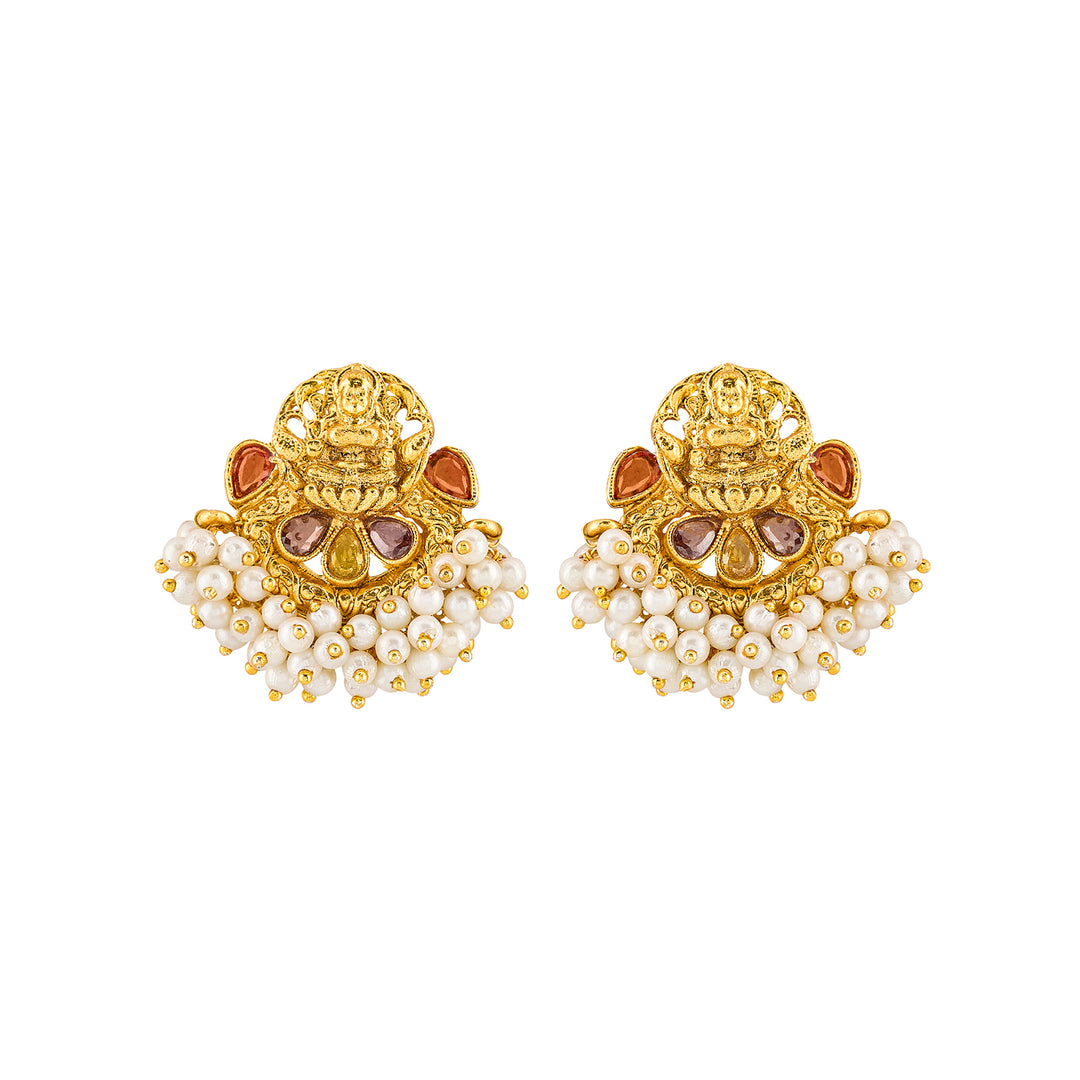 Teejh Aaranya Gold Red Antique Gold Earrings