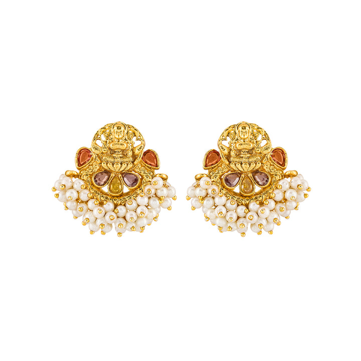 Teejh Aaranya Gold Red Antique Gold Earrings