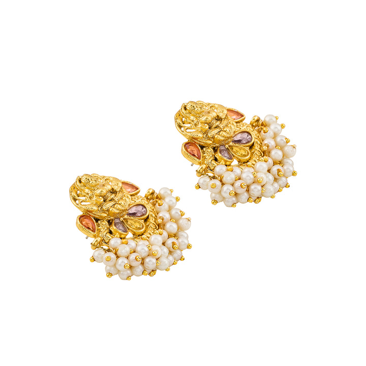 Teejh Aaranya Gold Red Antique Gold Earrings