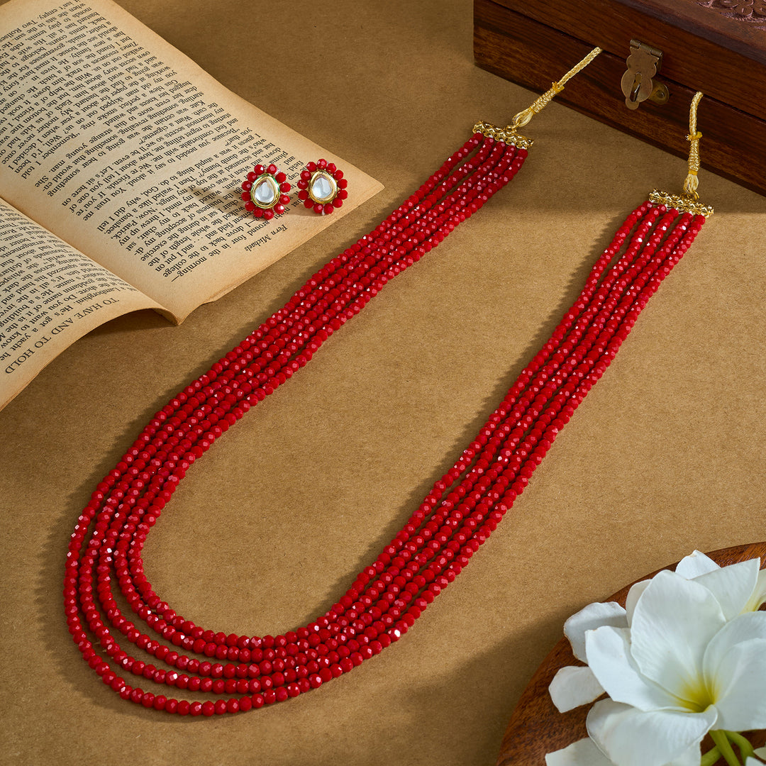 Teejh  Surili Red Beads Necklace Set