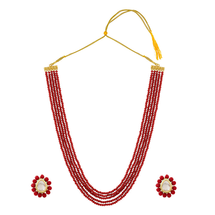 Teejh  Surili Red Beads Necklace Set