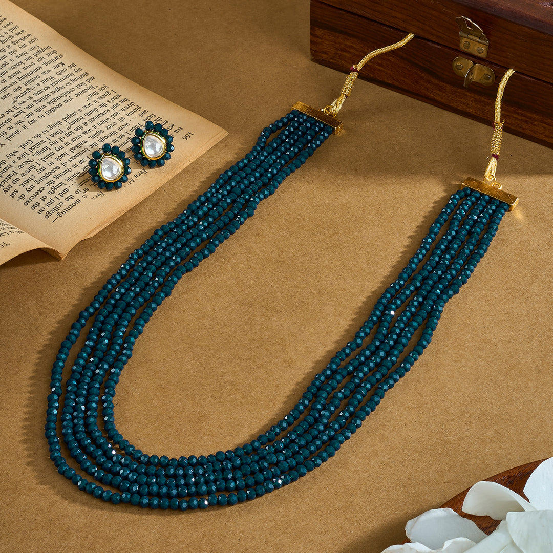 Teejh Surili Dark Blue Beads Necklace Set