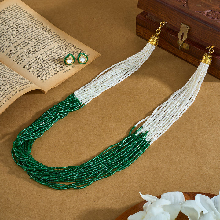 Teejh Noorani White- Green Beads Necklace set