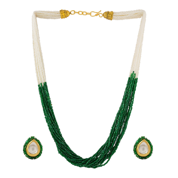Teejh Noorani White- Green Beads Necklace set