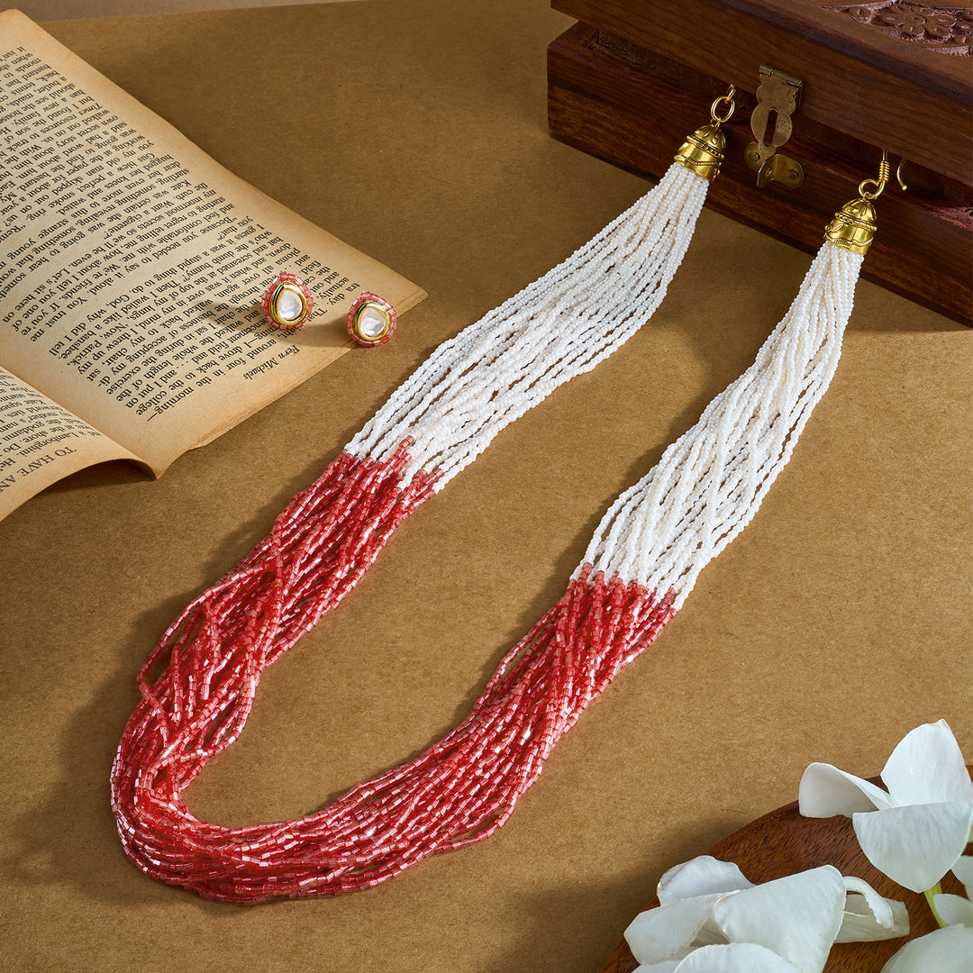 Teejh Noorani White- Red Beads Necklace set