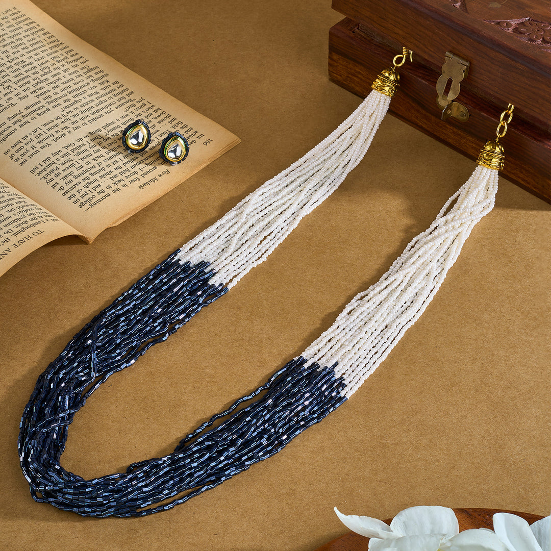 Teejh Noorani White-Dark blue Beads Necklace set