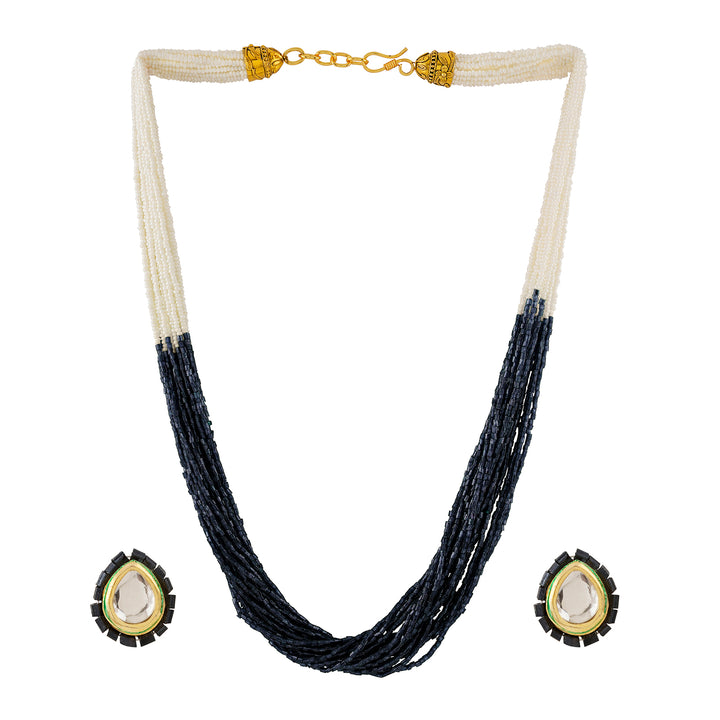 Teejh Noorani White-Dark blue Beads Necklace set