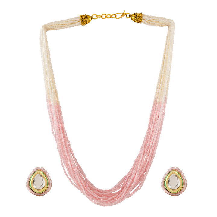 Teejh Noorani White- Pink Beads Necklace set