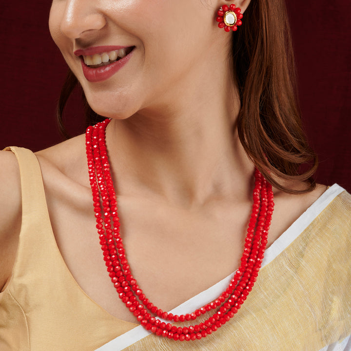 Teejh Nithila Red Beaded Necklace Set