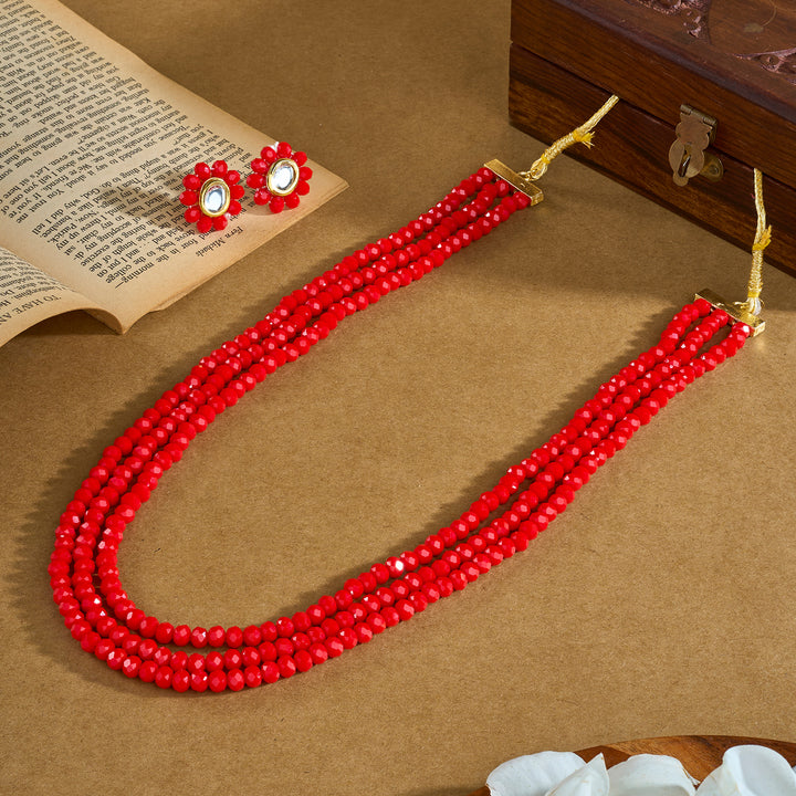 Teejh Nithila Red Beaded Necklace Set