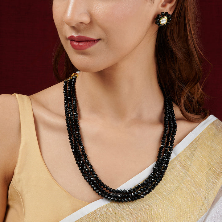 Teejh Nithila Black Beaded Necklace Set