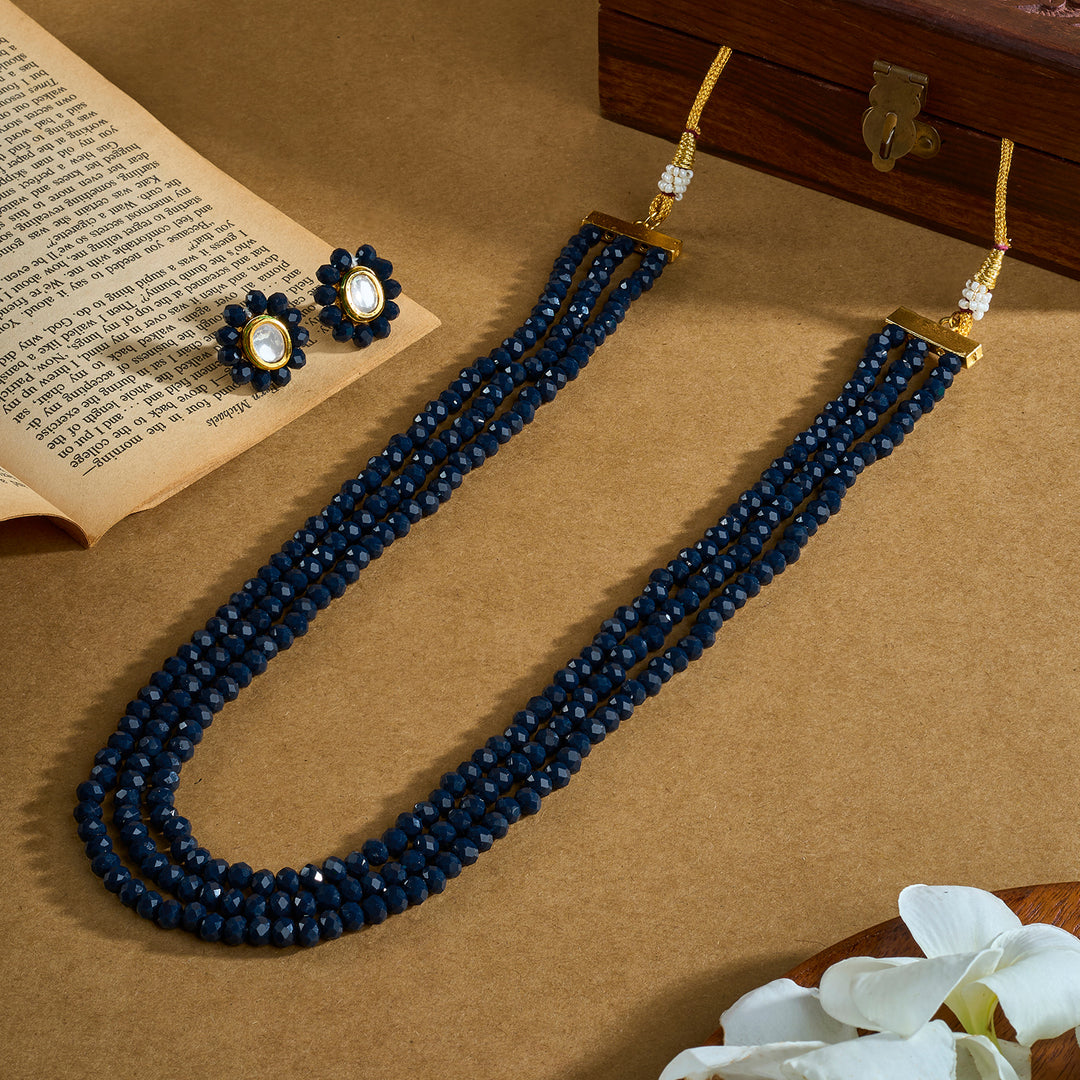 Teejh Nithila Dark blue Beaded Necklace Set