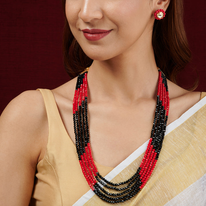 Teejh  Anmol Black and Red Beaded Necklace set