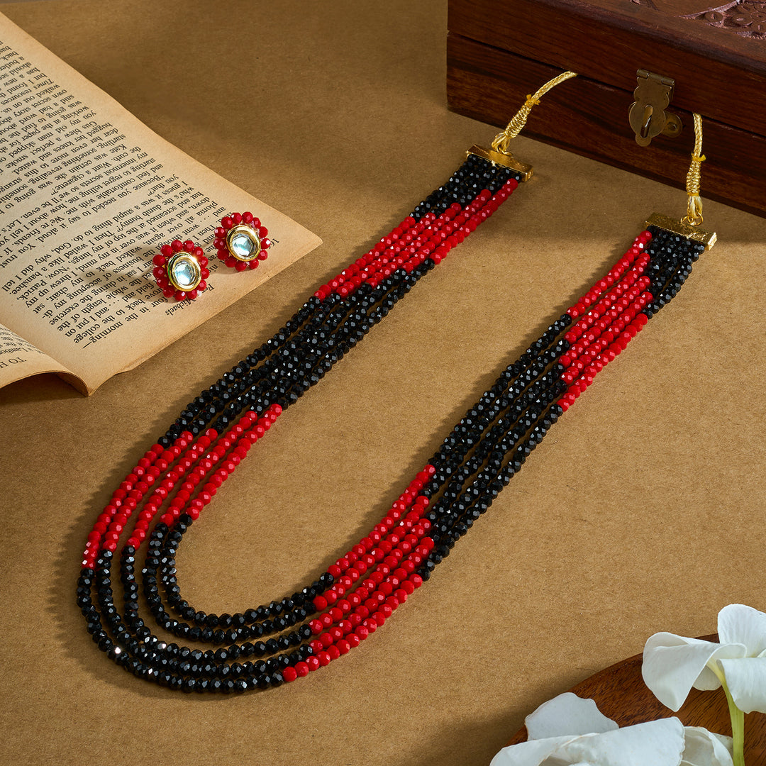 Teejh  Anmol Black and Red Beaded Necklace set