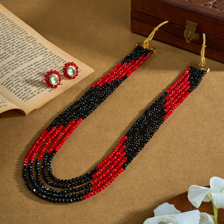 Teejh  Anmol Black and Red Beaded Necklace set