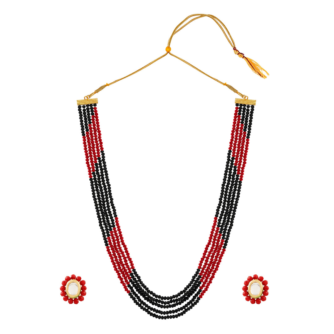 Teejh  Anmol Black and Red Beaded Necklace set