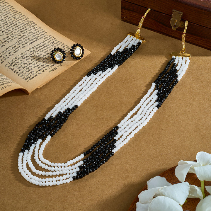Teejh  Anmol White and Black beaded Necklace set