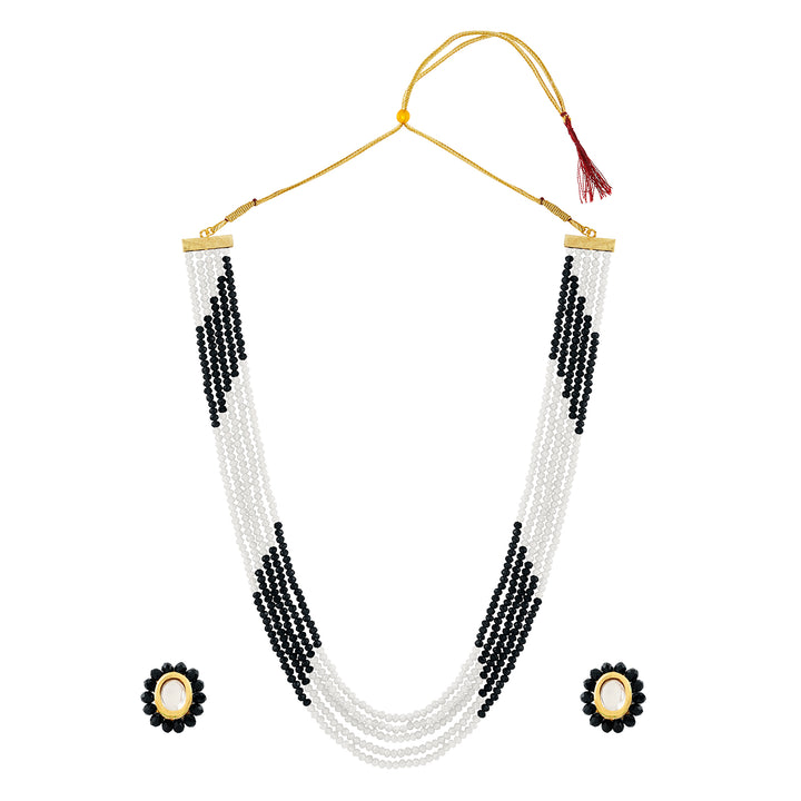 Teejh  Anmol White and Black beaded Necklace set
