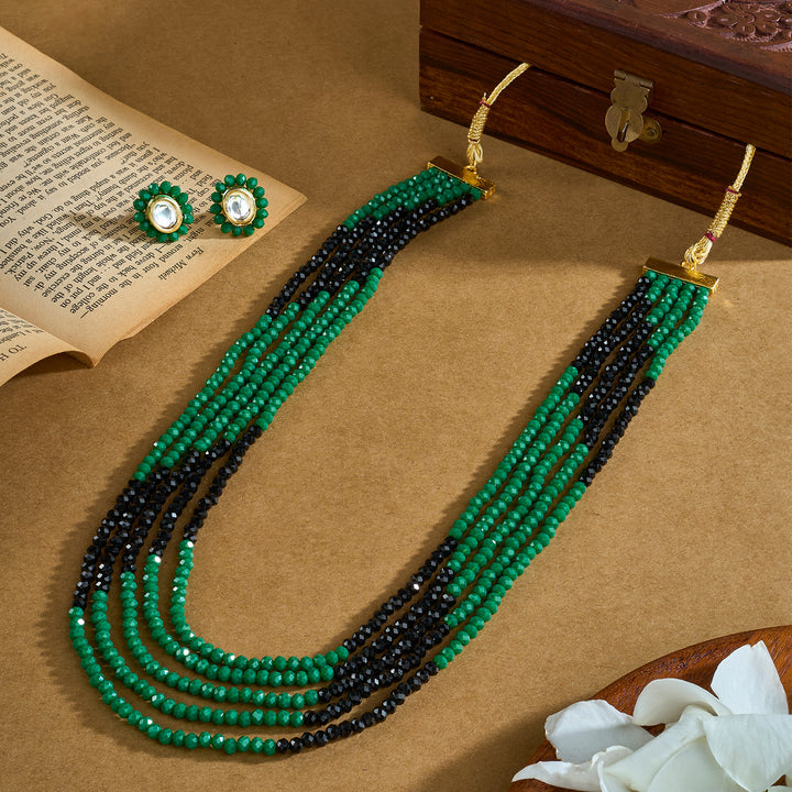 Teejh  Anmol Black and Green beaded Necklace set