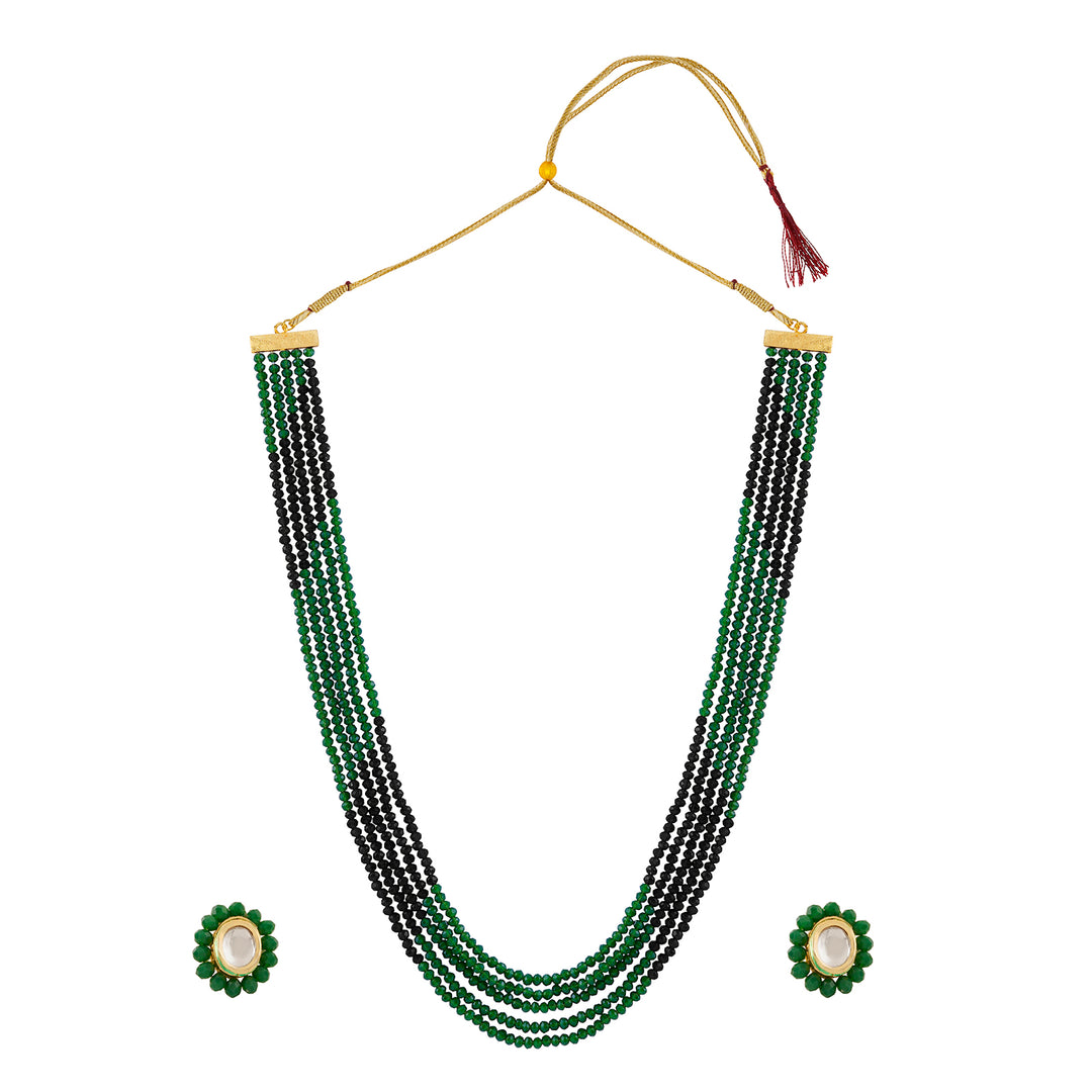 Teejh  Anmol Black and Green beaded Necklace set