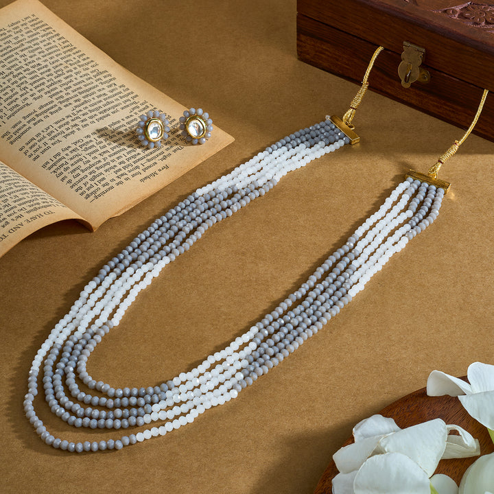 Teejh  Anmol White and Grey beaded Necklace set