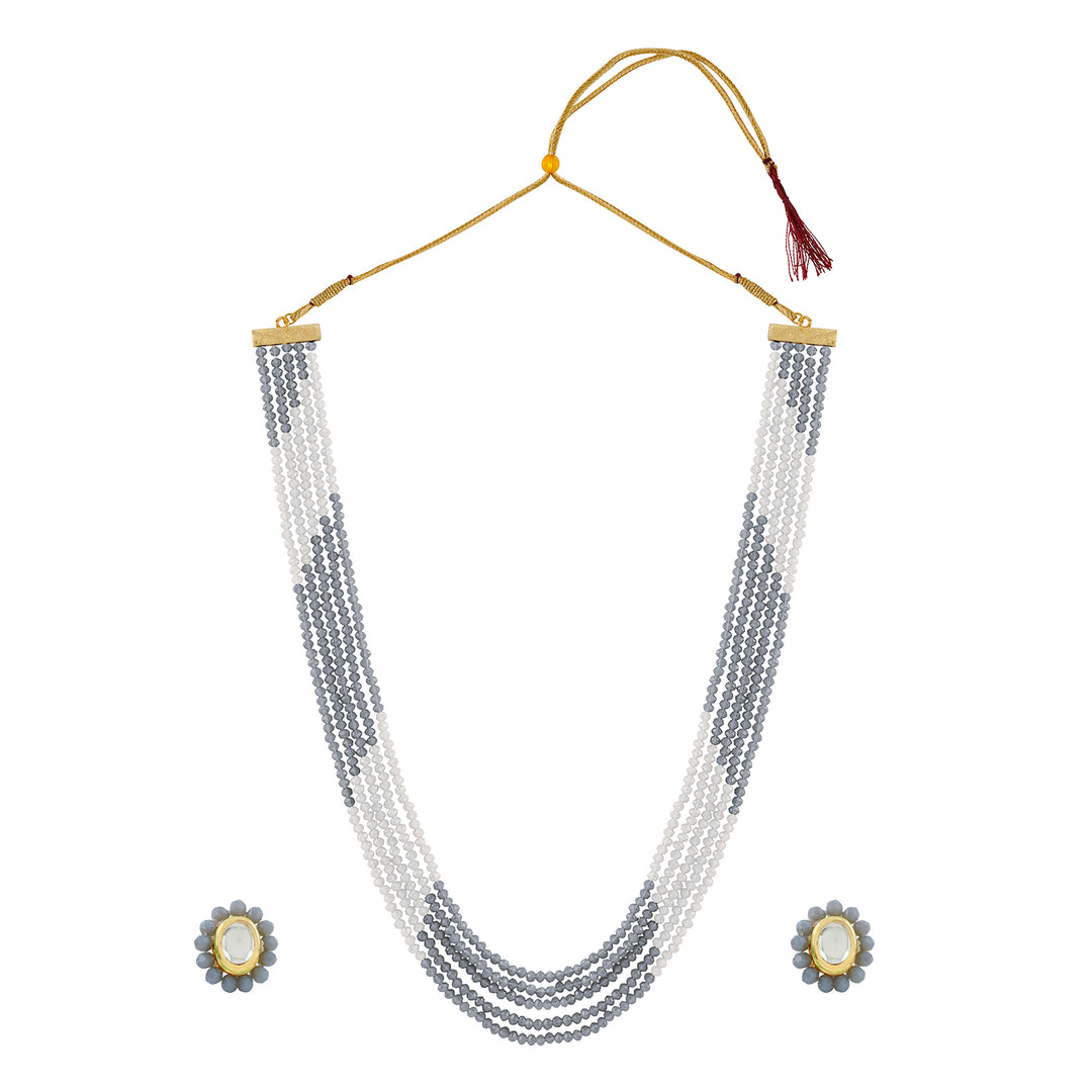 Teejh  Anmol White and Grey beaded Necklace set
