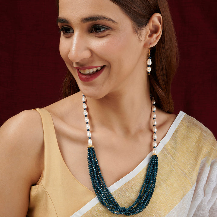Teejh Chakra White and Blue beaded Necklace Set