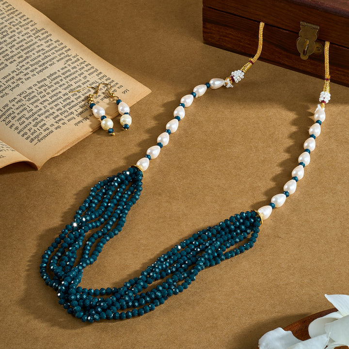 Teejh Chakra White and Blue beaded Necklace Set