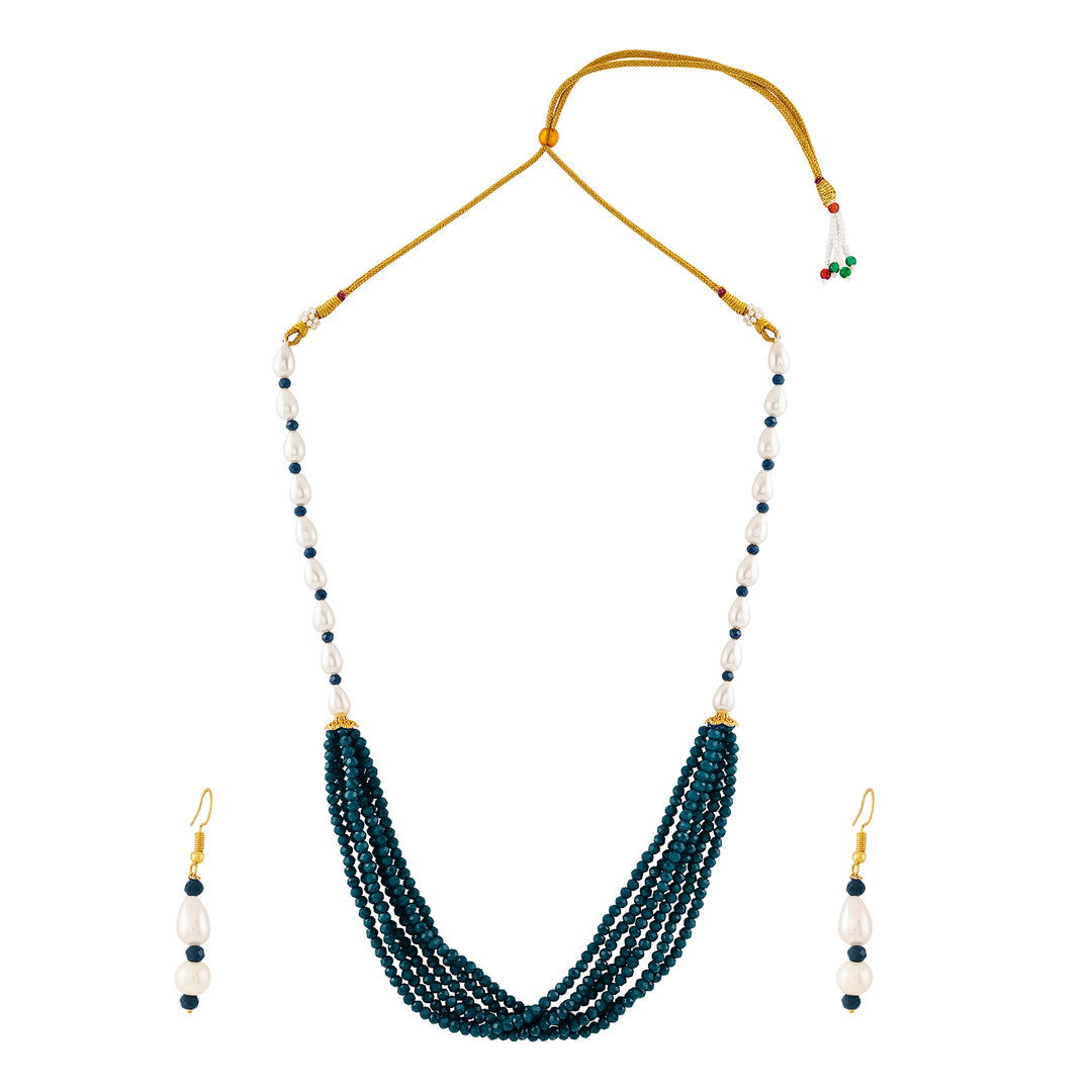 Teejh Chakra White and Blue beaded Necklace Set