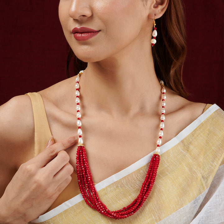 Teejh Chakra White and Red beaded Necklace Set