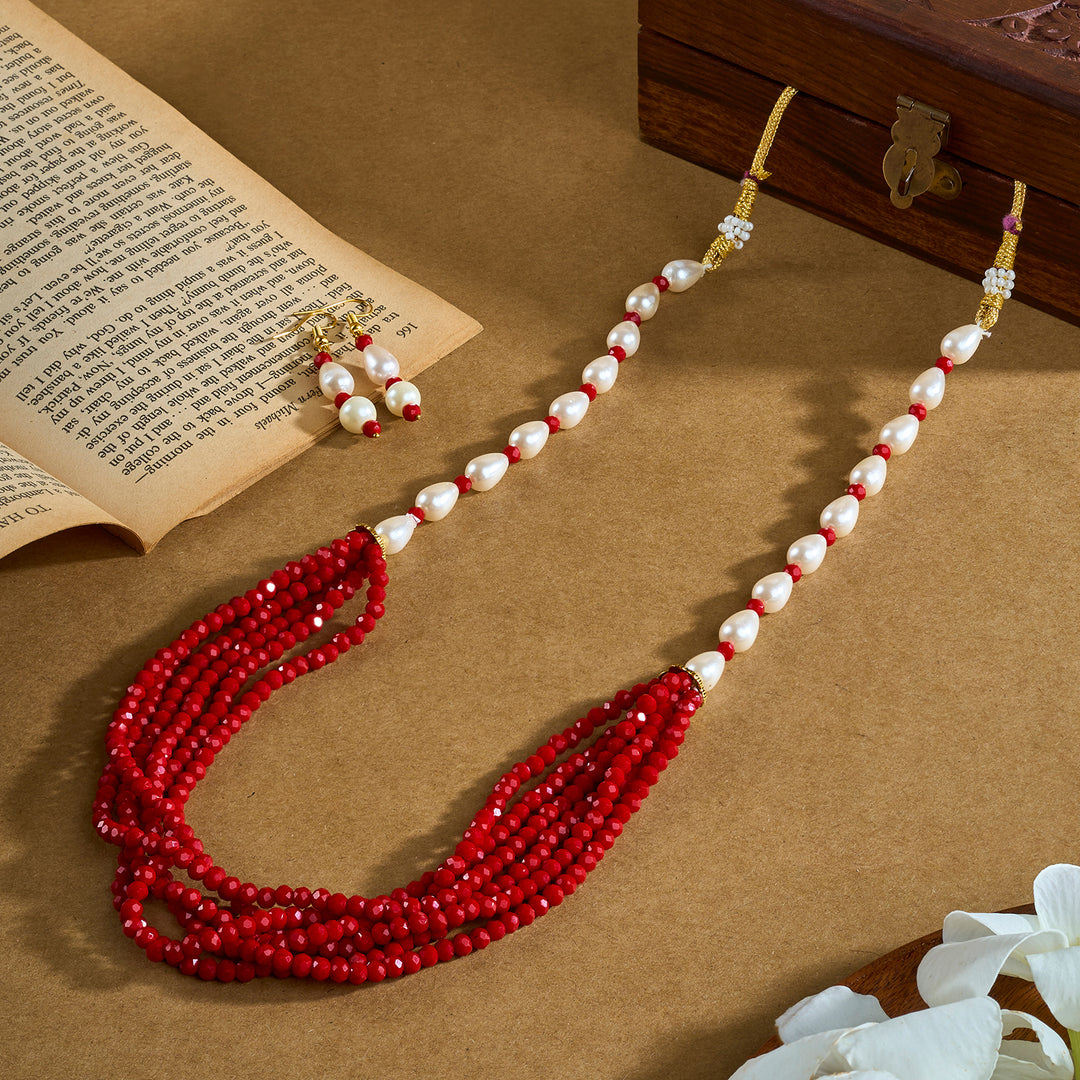 Teejh Chakra White and Red beaded Necklace Set