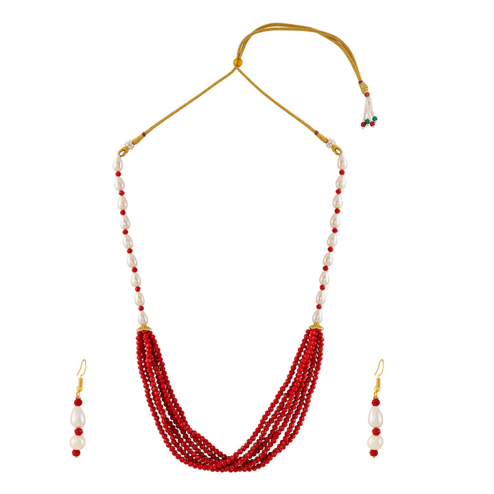 Teejh Chakra White and Red beaded Necklace Set