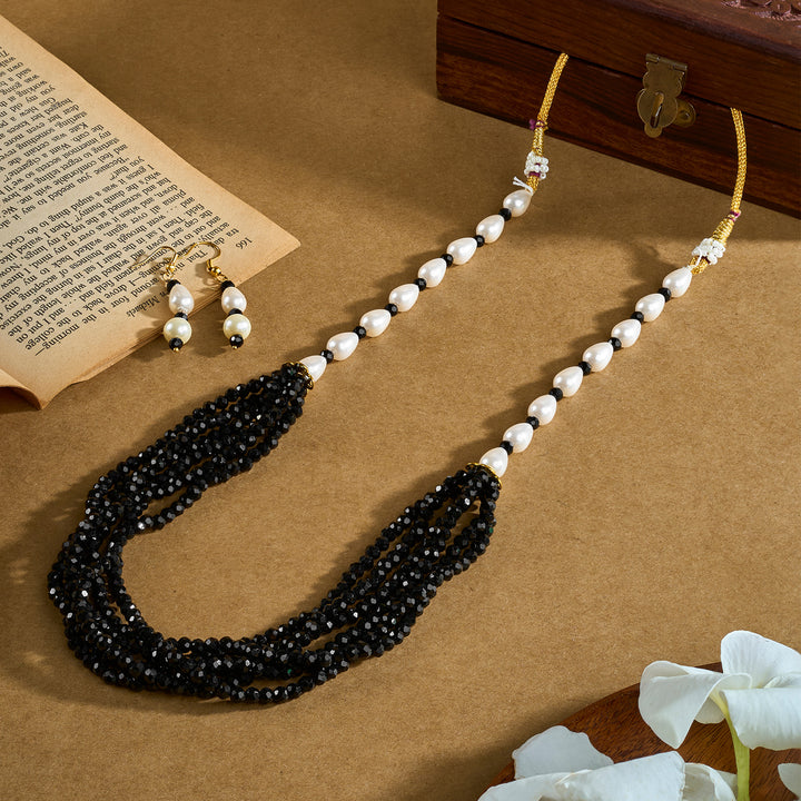 Teejh Chakra White and  Black beaded Necklace Set
