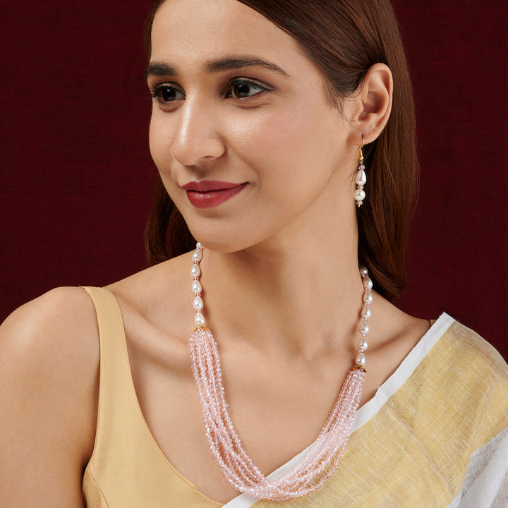 Teejh Chakra White and Pink beaded Necklace Set