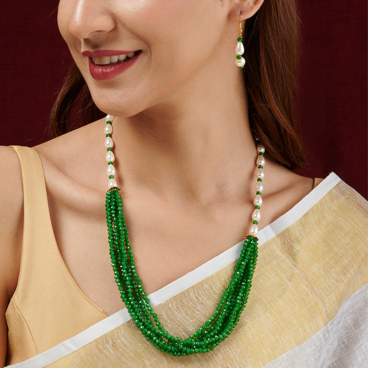 Teejh Chakra White and Green beaded Necklace Set