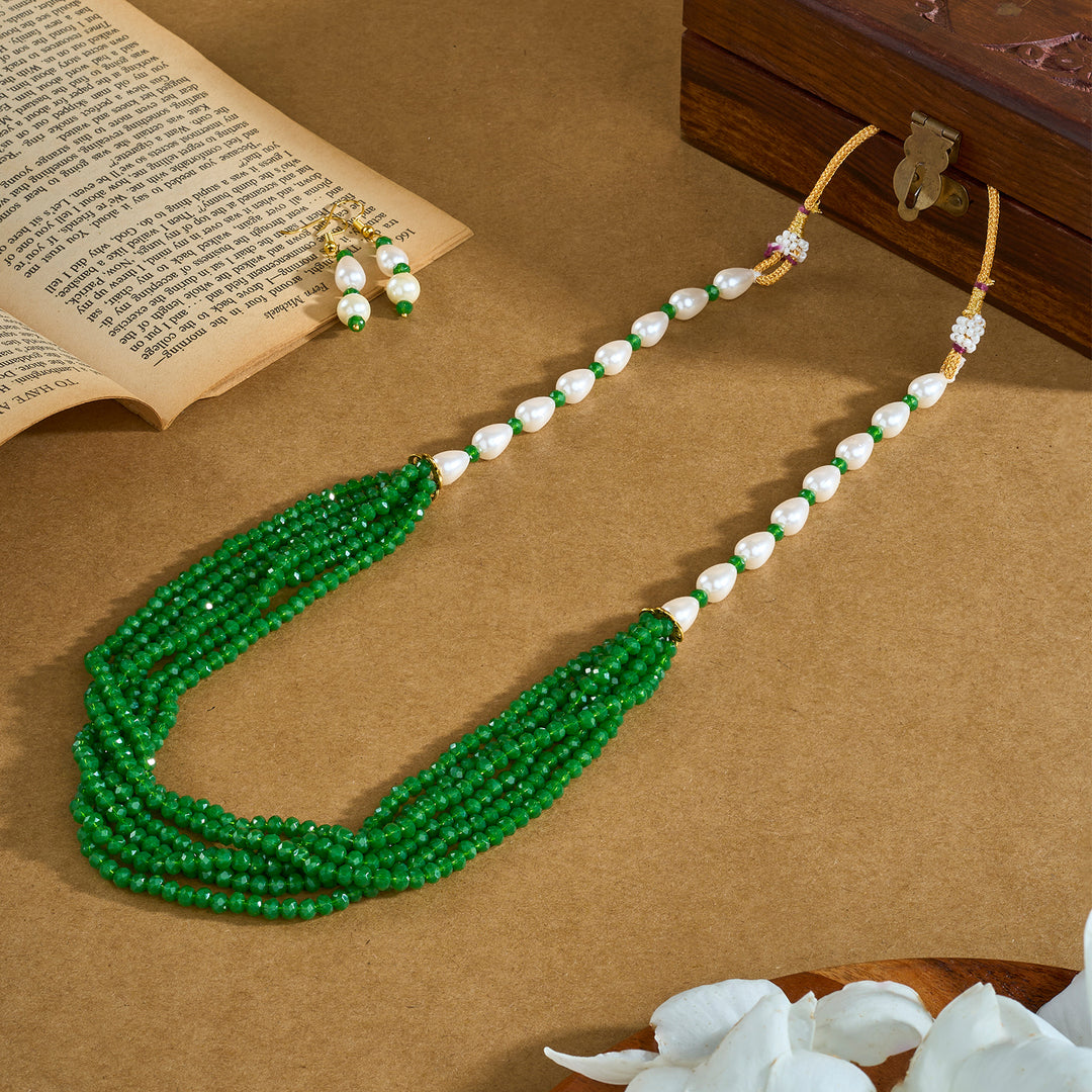 Teejh Chakra White and Green beaded Necklace Set