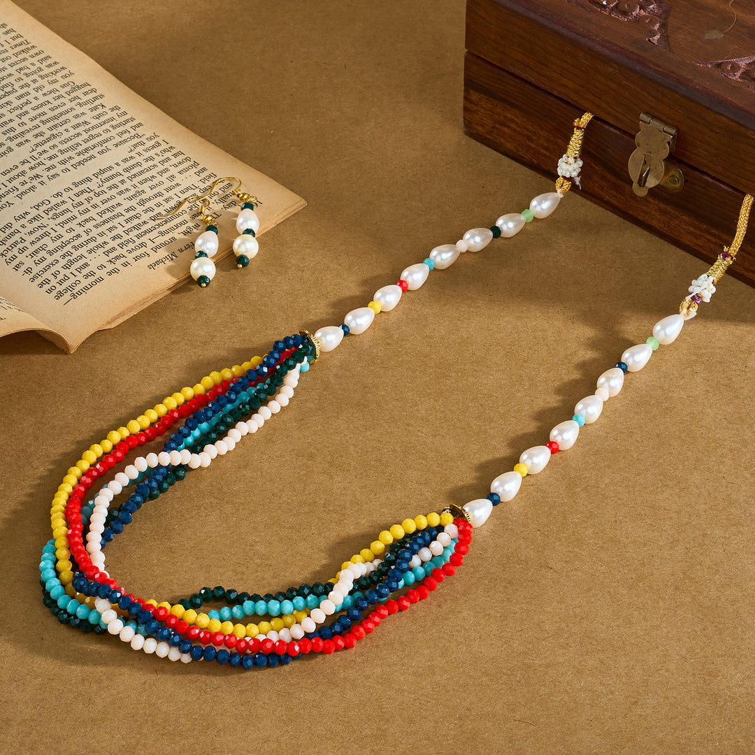 Teejh Chakra White and  Multi-colour beaded Necklace Set